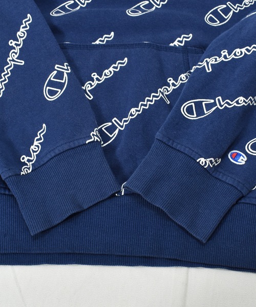 Champion（チャンピオン）の「【ヴィンテージ古着】Champion / チャンピオン ロゴ総柄 スウェットパーカー リバースタイプ（パーカー・メンズ・ネイビー・MEDIUM）」の6枚目の写真