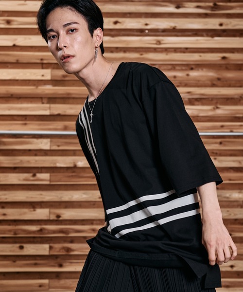NO ID.（ノーアイディ）の「ジオメトリックプリント7分袖BIG-T（Tシャツ/カットソー・メンズ・グレー/ブラック/ホワイト・ONE SIZE）」の15枚目の写真