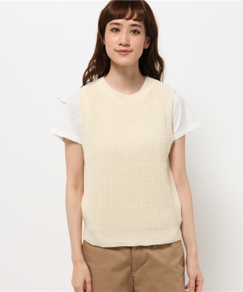 Kastane（カスタネ）の「【Kastane】リネンニットベスト・Tシャツセット（ニット/セーター・レディース・アイボリー/キャメル/ライトグレー・FREE）」の4枚目の写真