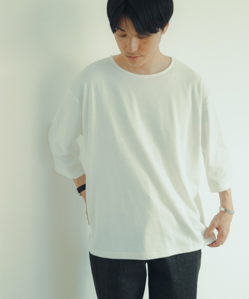ITEMS URBANRESEARCH(アイテムズ アーバンリサーチ)の「ポンチ 7分袖ビッグTシャツ(Tシャツ/カットソー・メンズ・グリーン/オフホワイト/ブラック・LARGE/MEDIUM)」の4枚目の写真