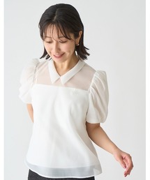 ロゴ刺繍入りシアーブラウス