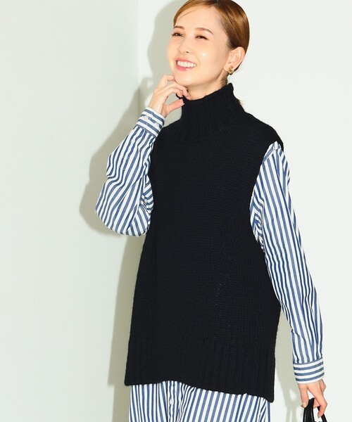 B:MING by BEAMS(ビーミングバイビームス)の「B:MING by BEAMS / エドワード ハイネック ニットベスト(ベスト・レディース・ダークネイビー/ブルー系その他/ベージュ/オレンジ・FREE)」の4枚目の写真