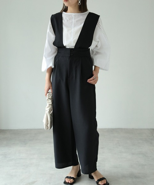 each（イーチ）の「2wayサロペワイドパンツ（サロペット/オーバーオール・レディース・ダークグリーン/ブラック・FREE）」の8枚目の写真