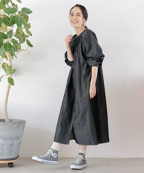 studio CLIP（スタディオクリップ）の「シングルガーゼWフロントワンピース[プチ・プラスサイズあり]（ワンピース・レディース・その他1/インディゴブルー/その他2/ブラック・FREE/ﾌﾘｰ(L)/PF）」の6枚目の写真