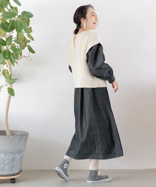 studio CLIP（スタディオクリップ）の「シングルガーゼWフロントワンピース[プチ・プラスサイズあり]（ワンピース・レディース・その他1/インディゴブルー/その他2/ブラック・FREE/ﾌﾘｰ(L)/PF）」の8枚目の写真