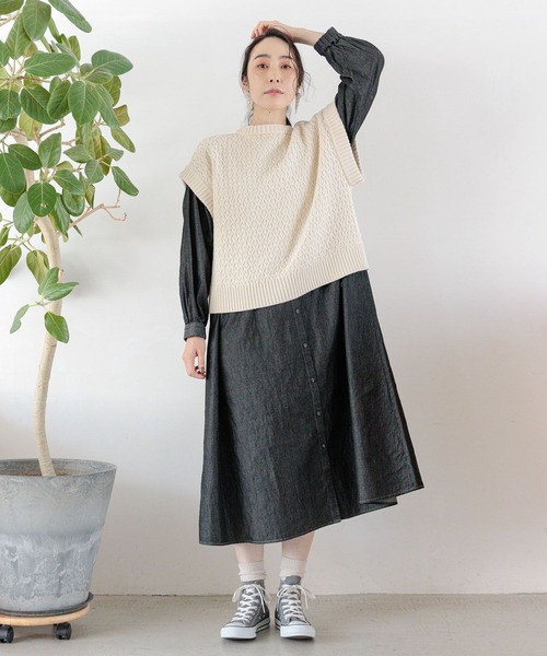 studio CLIP（スタディオクリップ）の「シングルガーゼWフロントワンピース[プチ・プラスサイズあり]（ワンピース・レディース・その他1/インディゴブルー/その他2/ブラック・FREE/ﾌﾘｰ(L)/PF）」の9枚目の写真