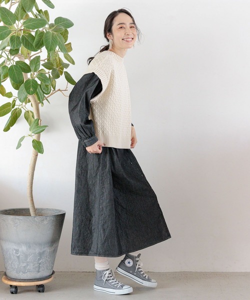 studio CLIP（スタディオクリップ）の「シングルガーゼWフロントワンピース[プチ・プラスサイズあり]（ワンピース・レディース・その他1/インディゴブルー/その他2/ブラック・FREE/ﾌﾘｰ(L)/PF）」の10枚目の写真