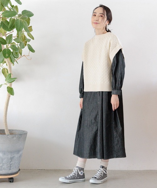 studio CLIP（スタディオクリップ）の「シングルガーゼWフロントワンピース[プチ・プラスサイズあり]（ワンピース・レディース・その他1/インディゴブルー/その他2/ブラック・FREE/ﾌﾘｰ(L)/PF）」の12枚目の写真