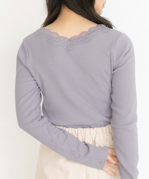 ad thie(アドティエ)の「Vネック レース テレコ ロングTシャツ(Tシャツ/カットソー・レディース・ピンクベージュ/ブラック/オフホワイト/ベージュ/ラベンダー/モカ・MEDIUM/LARGE)」の22枚目の写真