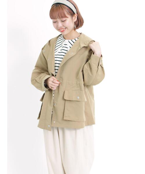 Samansa Mos2（サマンサ モスモス）の「ツイルマウンテンパーカー（ノーカラージャケット・レディース・ブルー/ダークブラウン/レッド/ベージュ/カーキ・F）」の15枚目の写真