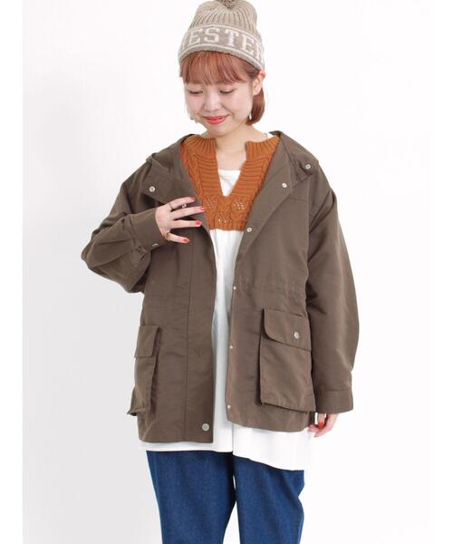 Samansa Mos2（サマンサ モスモス）の「ツイルマウンテンパーカー（ノーカラージャケット・レディース・ブルー/ダークブラウン/レッド/ベージュ/カーキ・F）」の19枚目の写真