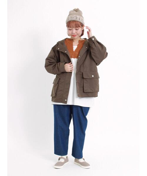 Samansa Mos2（サマンサ モスモス）の「ツイルマウンテンパーカー（ノーカラージャケット・レディース・ブルー/ダークブラウン/レッド/ベージュ/カーキ・F）」の22枚目の写真