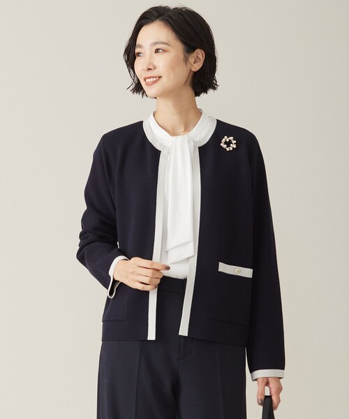 J.PRESS(ジェイプレス)の「【WEB限定カラーあり・洗える】TRIM RAYON STRETCH カーディガン(カーディガン/ボレロ・レディース・ブラック系/ベージュ系/ネイビー系・MEDIUM/LARGE)」の3枚目の写真