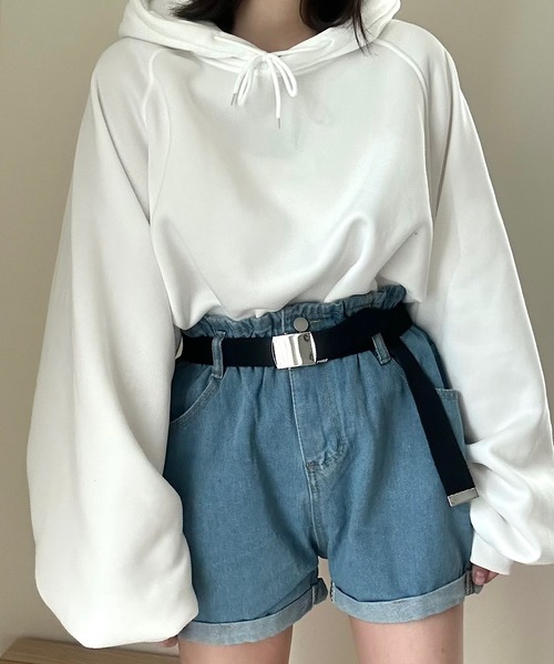 Cham.（チャム）の「ウエストゴムデニムショートパンツ（デニム