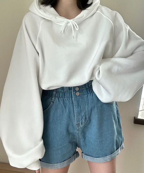 Cham.(チャム)の「ウエストゴムデニムショートパンツ(デニムパンツ・レディース・ブルー/ブラック/オフホワイト・F/S/M)」の19枚目の写真