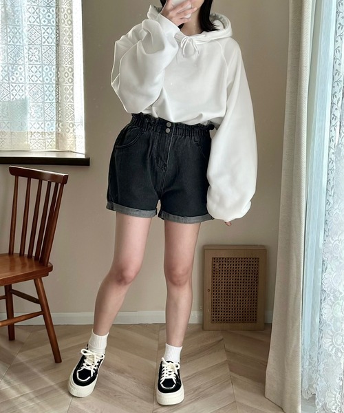 Cham.（チャム）の「ウエストゴムデニムショートパンツ（デニム