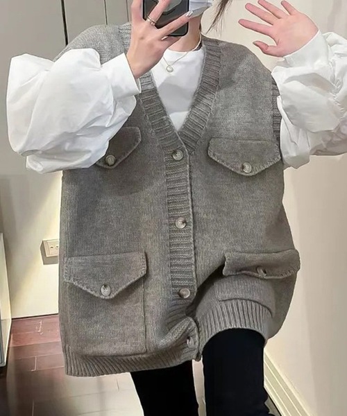 Silly（シリー）の「【デザイン性のある春アイテム】オーバーサイズニットベスト（ベスト・レディース・グレー/ブラック/ベージュ・FREE）」の7枚目の写真