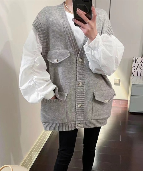 Silly（シリー）の「【デザイン性のある春アイテム】オーバーサイズニットベスト（ベスト・レディース・グレー/ブラック/ベージュ・FREE）」の5枚目の写真