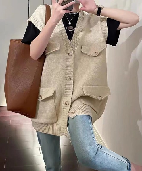 Silly（シリー）の「【デザイン性のある春アイテム】オーバーサイズニットベスト（ベスト・レディース・グレー/ブラック/ベージュ・FREE）」の6枚目の写真