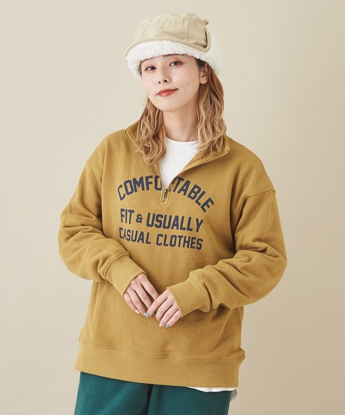 CUBE SUGAR（キューブシュガー）の「トンプキン裏毛スウェットハーフジッププルオーバー（スウェット・レディース・マスタード/マルチ/ワイン/ナチュラル/ブラック・M）」の4枚目の写真
