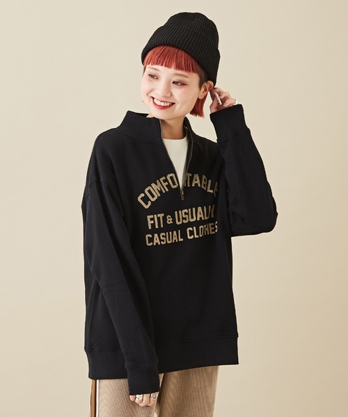 CUBE SUGAR（キューブシュガー）の「トンプキン裏毛スウェットハーフジッププルオーバー（スウェット・レディース・マスタード/マルチ/ワイン/ナチュラル/ブラック・M）」の2枚目の写真