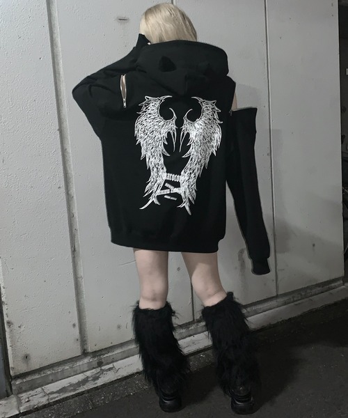 MAROCORE(マロコア)の「【MAROCORE】25SS ツノつき 堕天使 ダブルジップ ビッグシルエットパーカー(パーカー・メンズ・ブラック・FREE)」の5枚目の写真