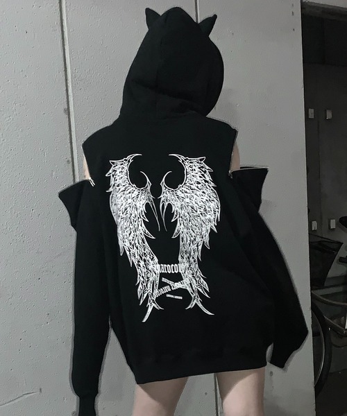 MAROCORE(マロコア)の「【MAROCORE】25SS ツノつき 堕天使 ダブルジップ ビッグシルエットパーカー(パーカー・メンズ・ブラック・FREE)」の10枚目の写真