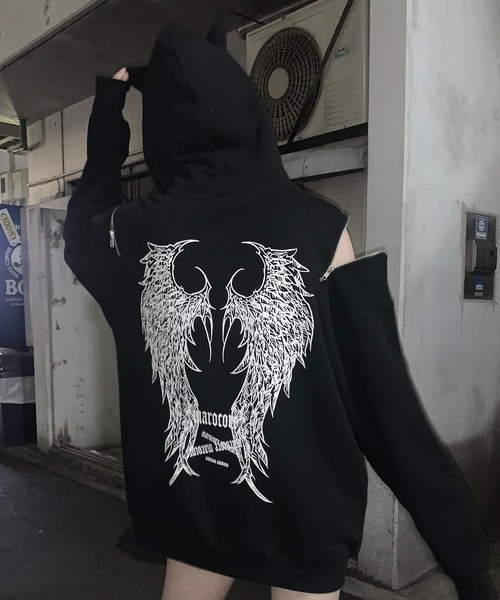 MAROCORE(マロコア)の「【MAROCORE】25SS ツノつき 堕天使 ダブルジップ ビッグシルエットパーカー(パーカー・メンズ・ブラック・FREE)」の14枚目の写真