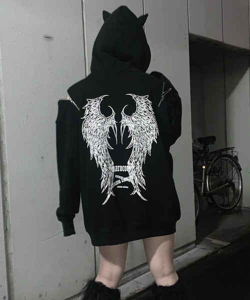 MAROCORE(マロコア)の「【MAROCORE】25SS ツノつき 堕天使 ダブルジップ ビッグシルエットパーカー(パーカー・メンズ・ブラック・FREE)」の18枚目の写真