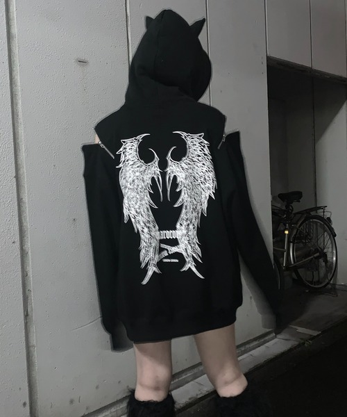 MAROCORE(マロコア)の「【MAROCORE】25SS ツノつき 堕天使 ダブルジップ ビッグシルエットパーカー(パーカー・メンズ・ブラック・FREE)」の20枚目の写真