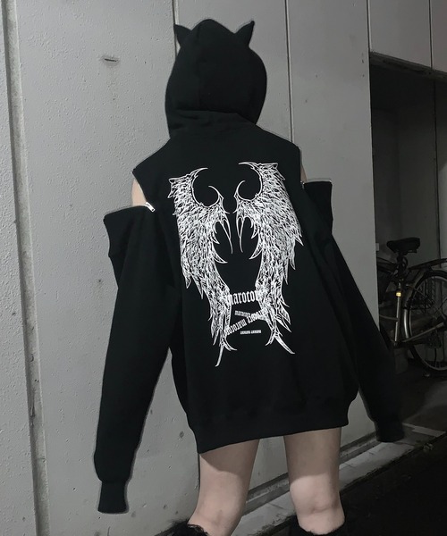 MAROCORE(マロコア)の「【MAROCORE】25SS ツノつき 堕天使 ダブルジップ ビッグシルエットパーカー(パーカー・メンズ・ブラック・FREE)」の15枚目の写真