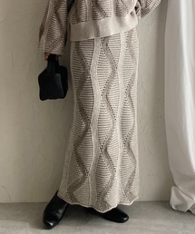 She's Closet（シーズクローゼット）の「ベロアモールヤーンハイウエストタイトロングジャガードニットナロースカート（スカート）」