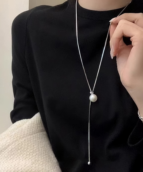 セール】パール メタルループタイネックレス Yシェイプ（ネックレス 