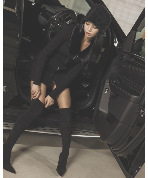 AMBIENT（アンビエント）の「ストレッチスエードニーハイブーツ（ブーツ・レディース・ブラック・L/M/S）」の6枚目の写真