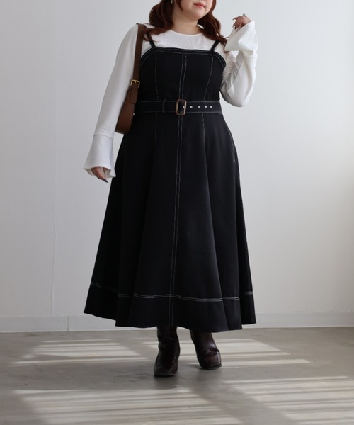 CLETTE（クレット）の「配色ステッチフレアワンピース（ワンピース・レディース・ブラック/アイボリー・4L/3L/LL）」の2枚目の写真