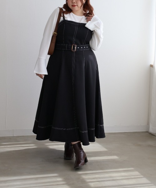 CLETTE（クレット）の「配色ステッチフレアワンピース（ワンピース・レディース・ブラック/アイボリー・4L/3L/LL）」の7枚目の写真