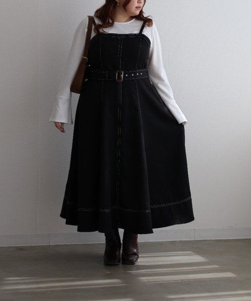 CLETTE（クレット）の「配色ステッチフレアワンピース（ワンピース・レディース・ブラック/アイボリー・4L/3L/LL）」の8枚目の写真