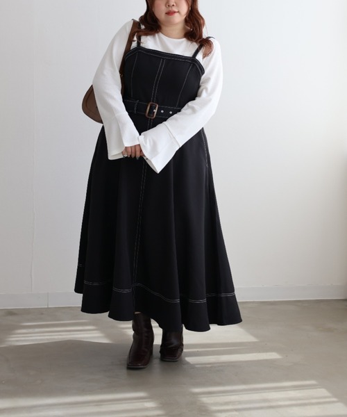 CLETTE（クレット）の「配色ステッチフレアワンピース（ワンピース・レディース・ブラック/アイボリー・4L/3L/LL）」の10枚目の写真