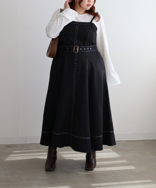 CLETTE（クレット）の「配色ステッチフレアワンピース（ワンピース・レディース・ブラック/アイボリー・4L/3L/LL）」の9枚目の写真