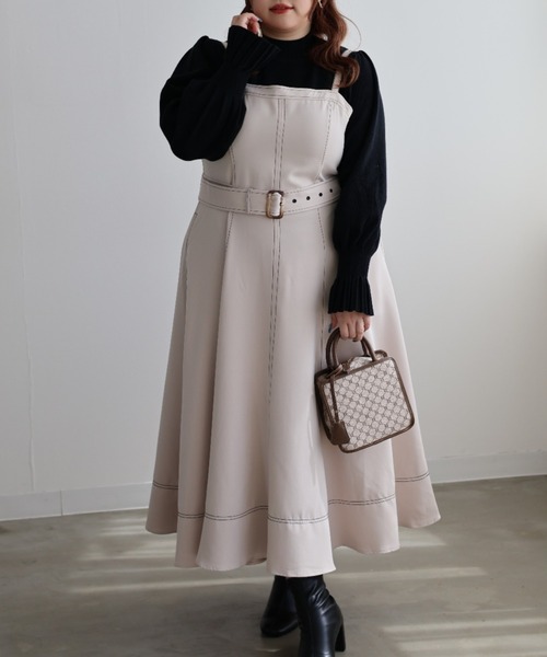 CLETTE（クレット）の「配色ステッチフレアワンピース（ワンピース・レディース・ブラック/アイボリー・4L/3L/LL）」の12枚目の写真