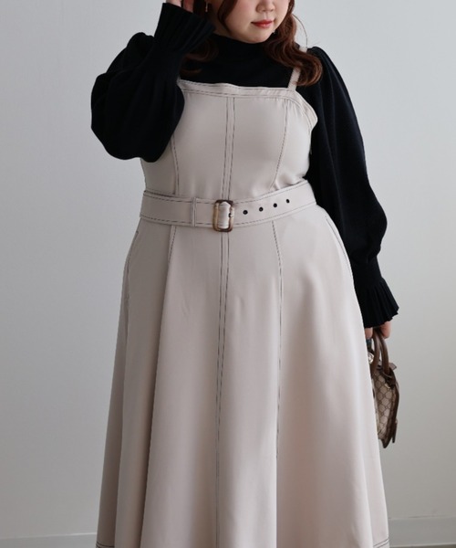 CLETTE（クレット）の「配色ステッチフレアワンピース（ワンピース・レディース・ブラック/アイボリー・4L/3L/LL）」の3枚目の写真