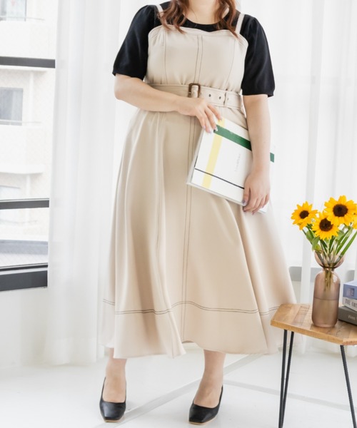 CLETTE（クレット）の「配色ステッチフレアワンピース（ワンピース・レディース・ブラック/アイボリー・4L/3L/LL）」の6枚目の写真