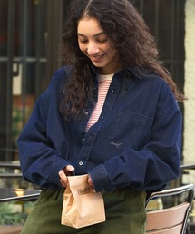 【HECT】Big Regular collar Logo L/S Denim Shirt / ビッグシルエットレギュラーカラーデニムシャツ