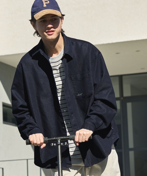 HECT】Big Regular collar Logo L/S Denim Shirt / ビッグシルエット