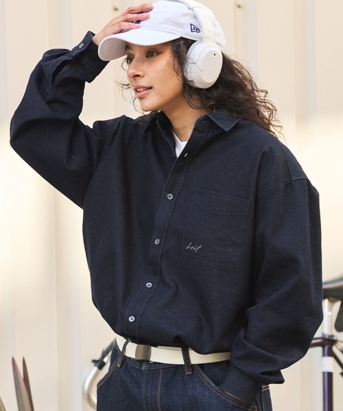 HECT】Big Regular collar Logo L/S Denim Shirt / ビッグ