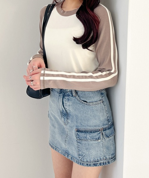 Heather（ヘザー）の「ラグランラインTEE　105314（Tシャツ/カットソー・レディース・ベージュ/ネイビー/グレー・FREE）」の3枚目の写真