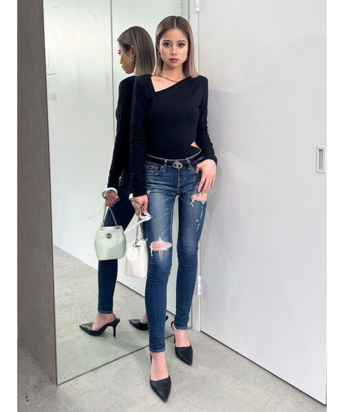 GYDA（ジェイダ）の「【WEB限定】【TINY低身長向け 】チェーンネックレス付きボディスーツ（その他トップス・レディース・オフホワイト/ブラック・FREE）」の13枚目の写真