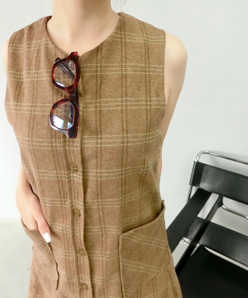 SANSeLF（サンセルフ）の「スリーブレスチェックワンピース【SANSeLF】sanw24s009（ワンピース・レディース・ブラック/ブラウン・FREE）」の13枚目の写真