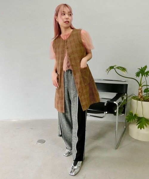 SANSeLF（サンセルフ）の「スリーブレスチェックワンピース【SANSeLF】sanw24s009（ワンピース・レディース・ブラック/ブラウン・FREE）」の17枚目の写真