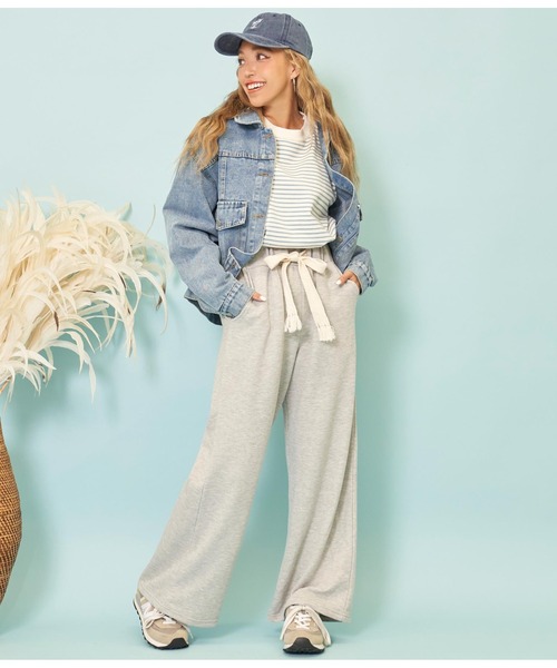 anap mimpi（アナップミンピ）の「フリンジベルト 裏毛 スウェット リラックス ワイド パンツ（スウェットパンツ・レディース・ダークグレー/ベージュ/グレー・FREE）」の7枚目の写真